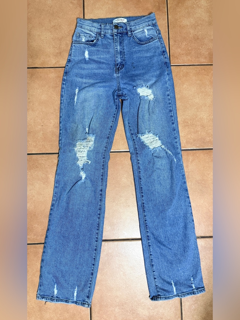 Vibrant MIU Distressed High Rise Straight Leg Jeans Medium Wash Ripped Size 1/24